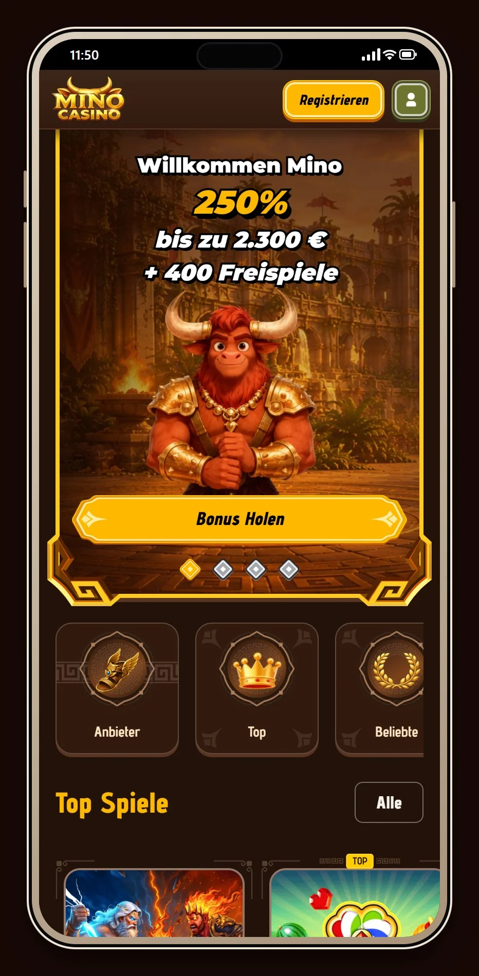 muchbetter online casinos: die Lobby von Mino Casino