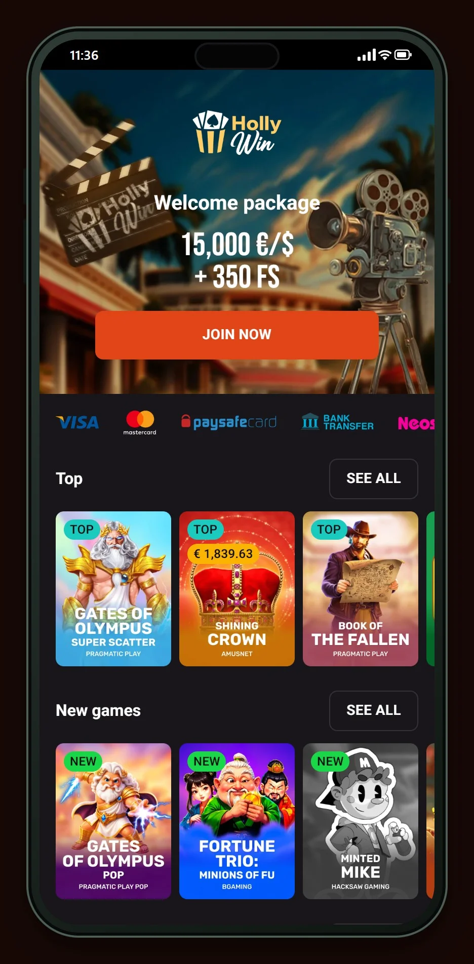 muchbetter casino: de homepage van casino Hollywin