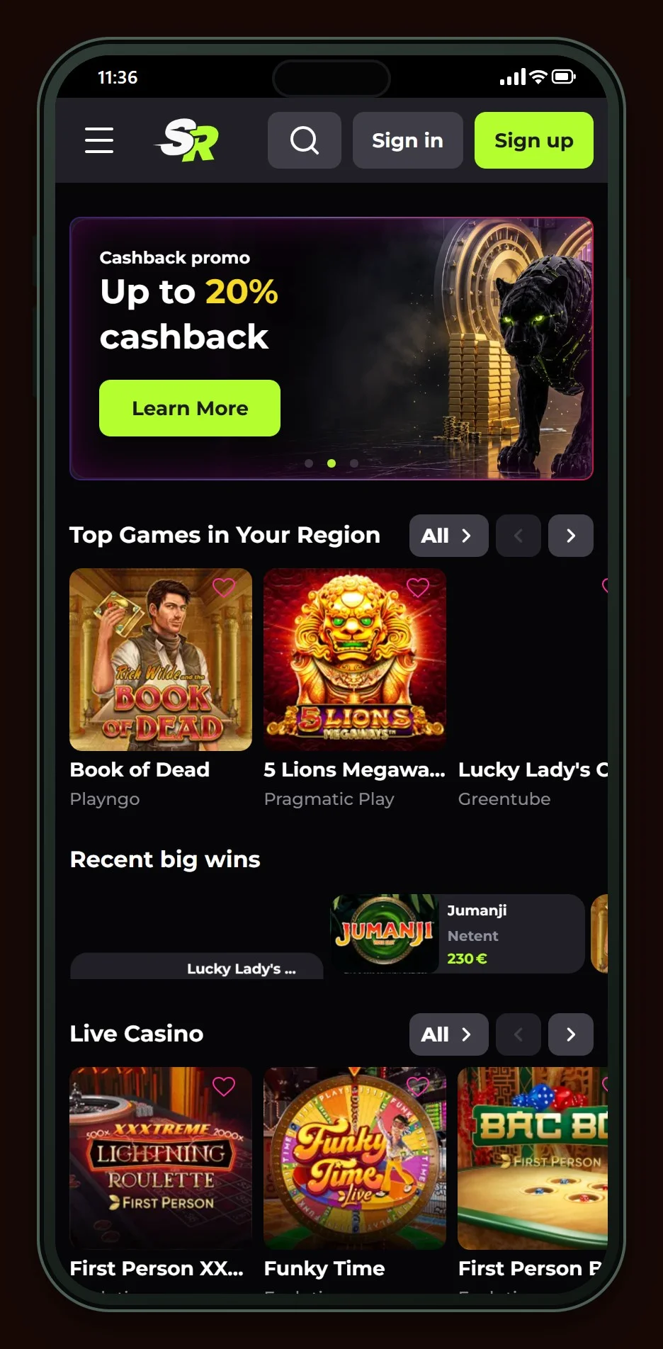 muchbetter casinos: de homepage van casino SpinyRush