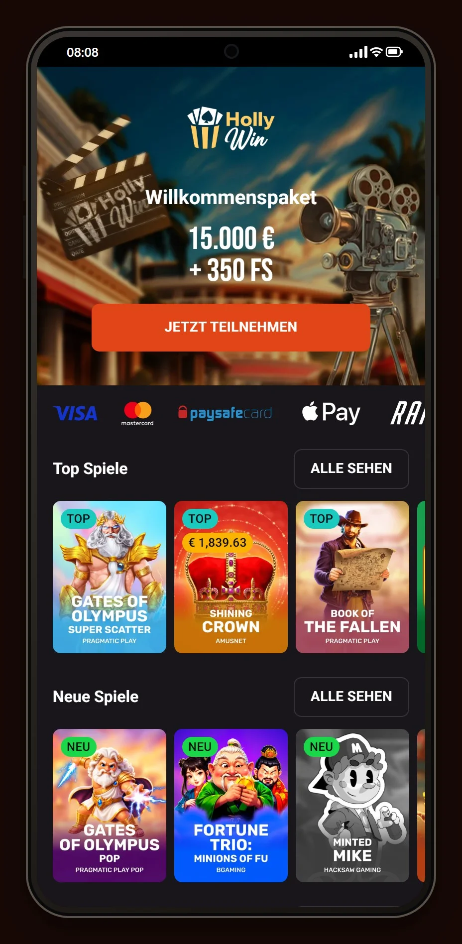muchbetter auszahlung casino: die Startseite des Casinos Hollywin