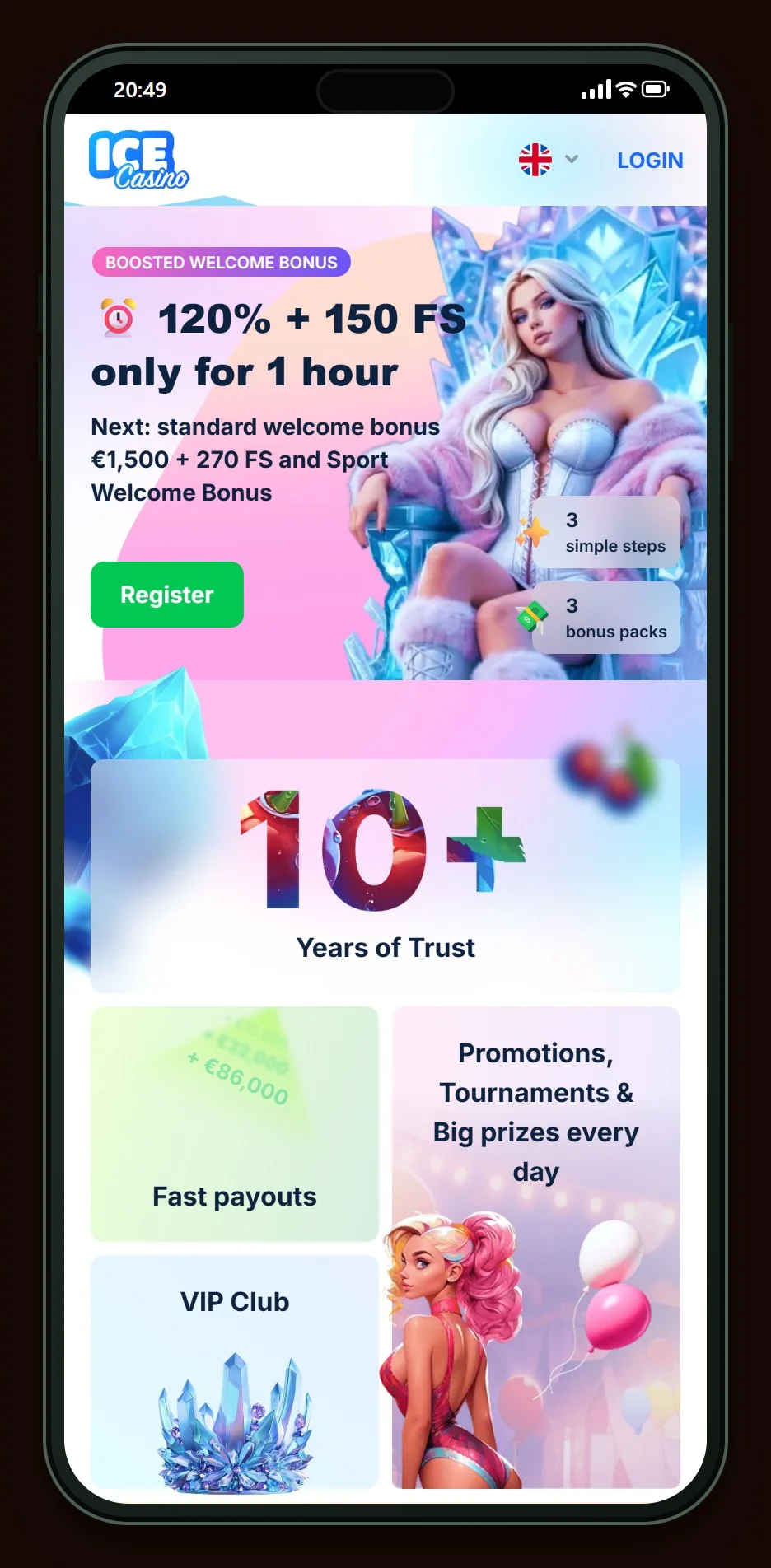 casino MuchBetter: úvodní stránka kasina Ice Casino