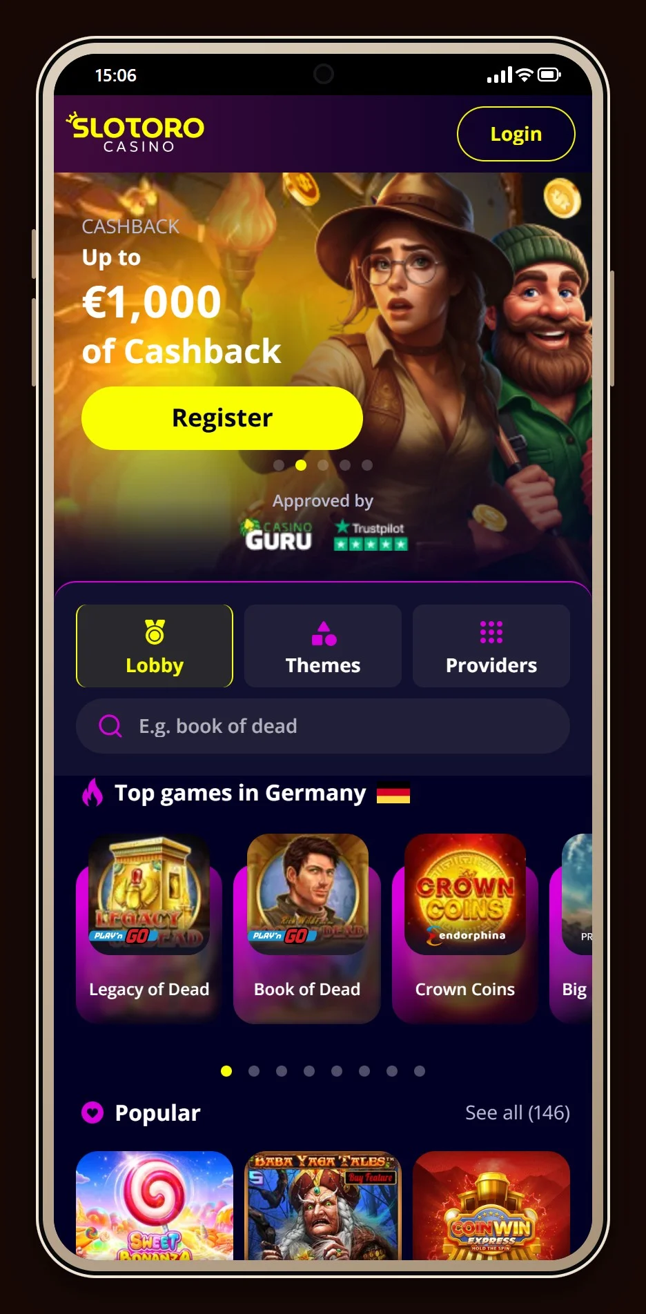 muchbetter casino: forsiden på casinoet Slotoro