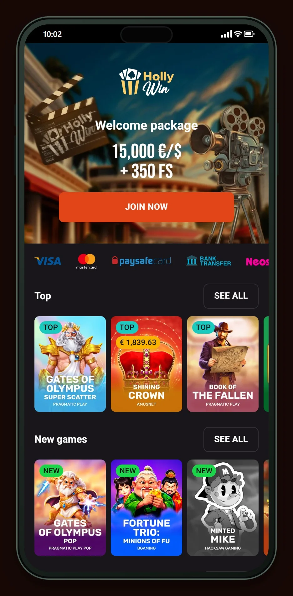 muchbetter casinos: la página principal del casino Hollywin