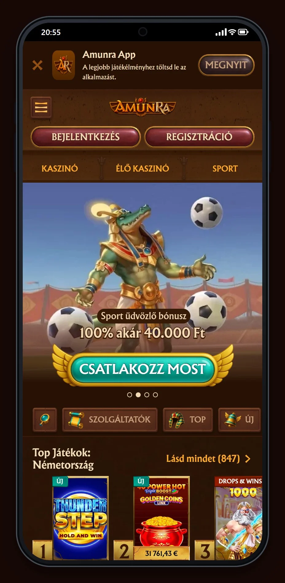 MuchBetter casino: AmunRa kaszinó kezdőlapja