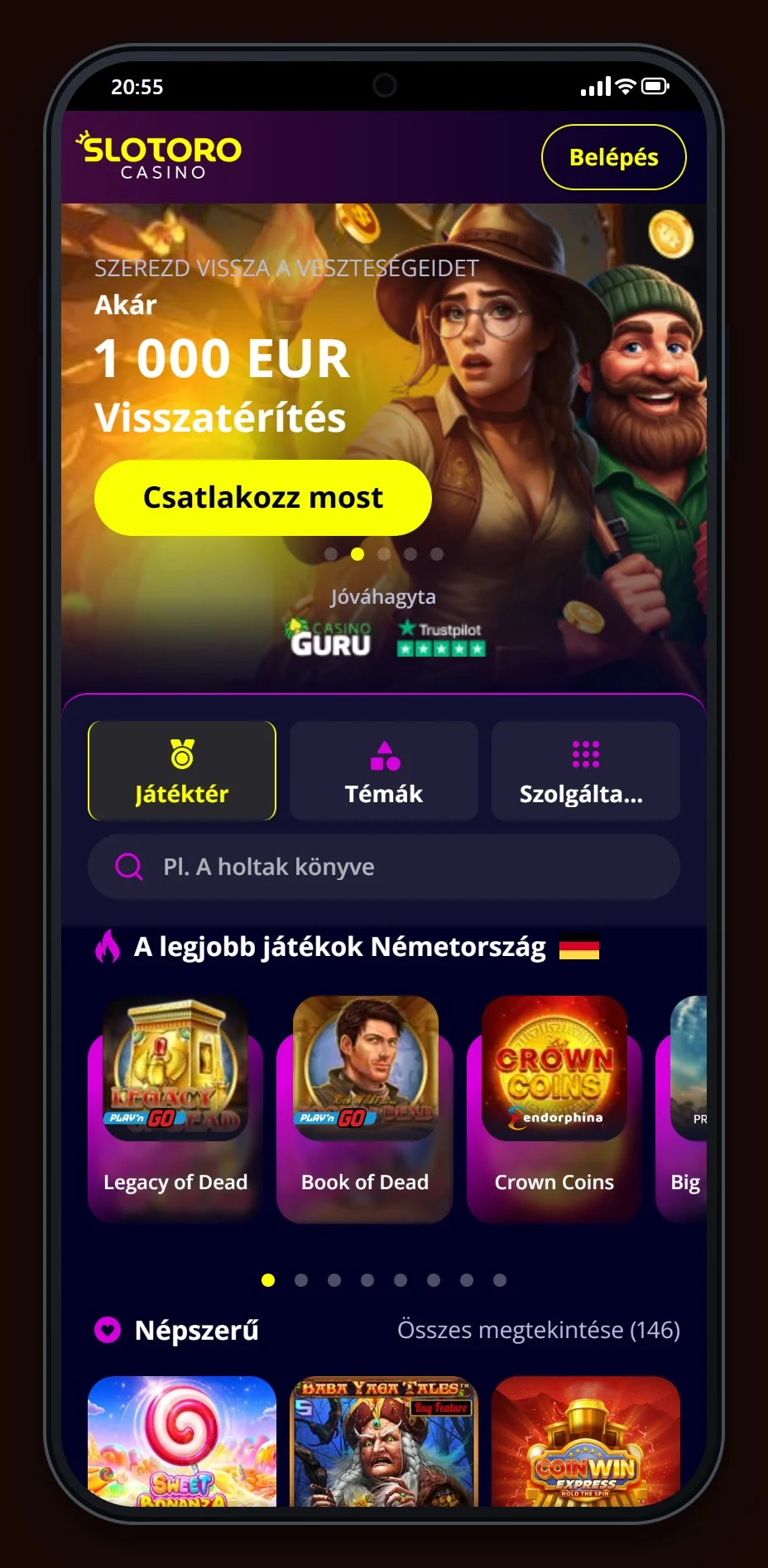casino MuchBetter: Slotoro kaszinó kezdőlapja