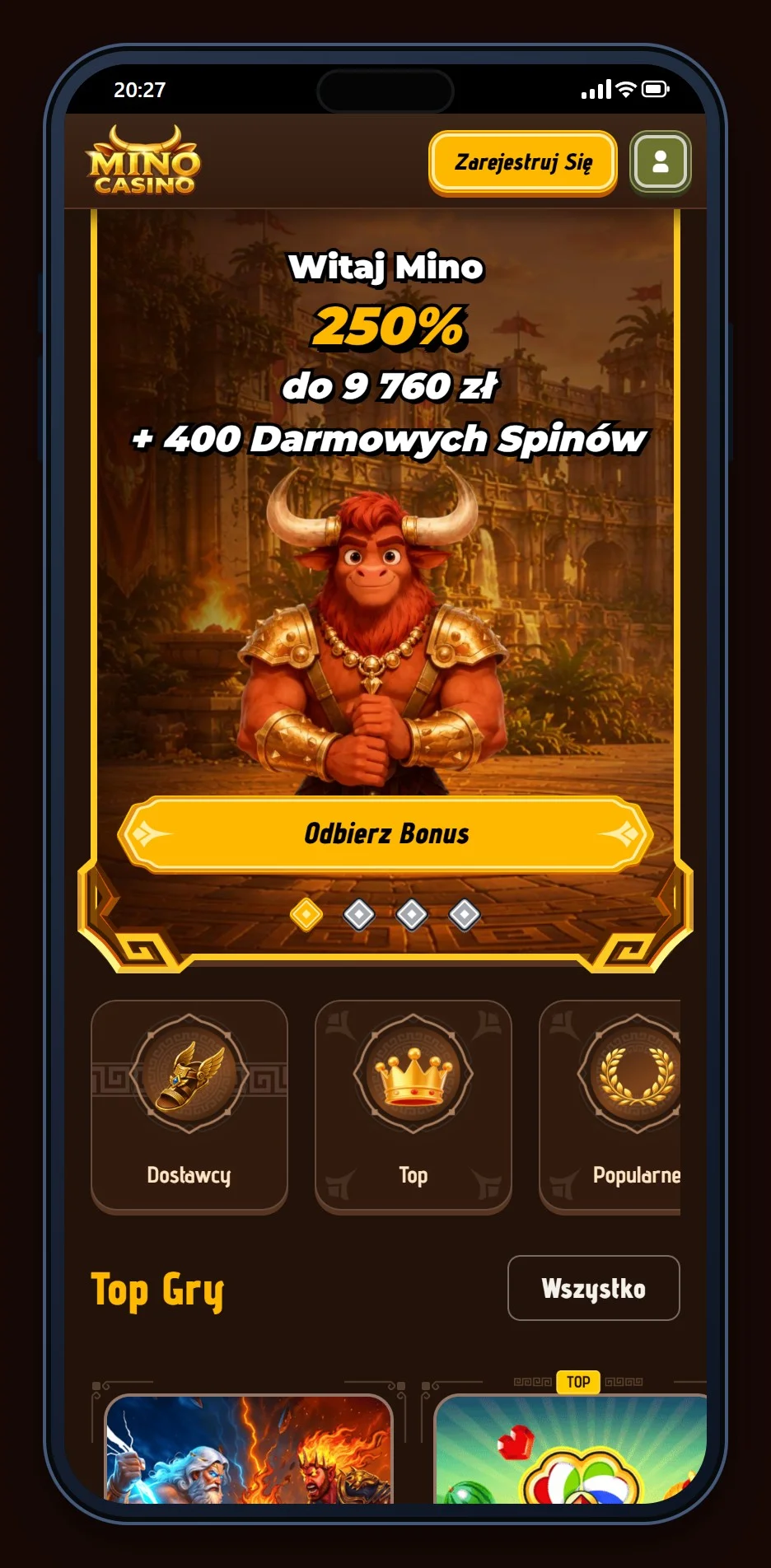 kasyna z MuchBetter: lobby kasyna Mino Casino