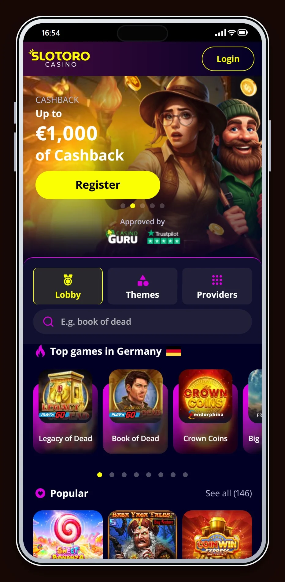 casino MuchBetter: lobby-ul cazinoului Slotoro