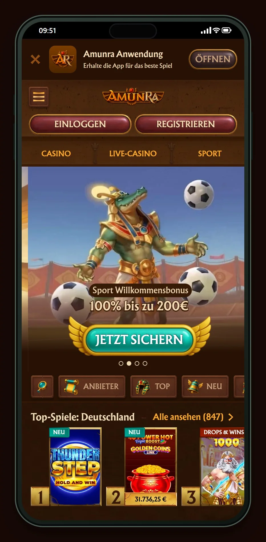 MuchBetter Casino: Startseite von AmunRa