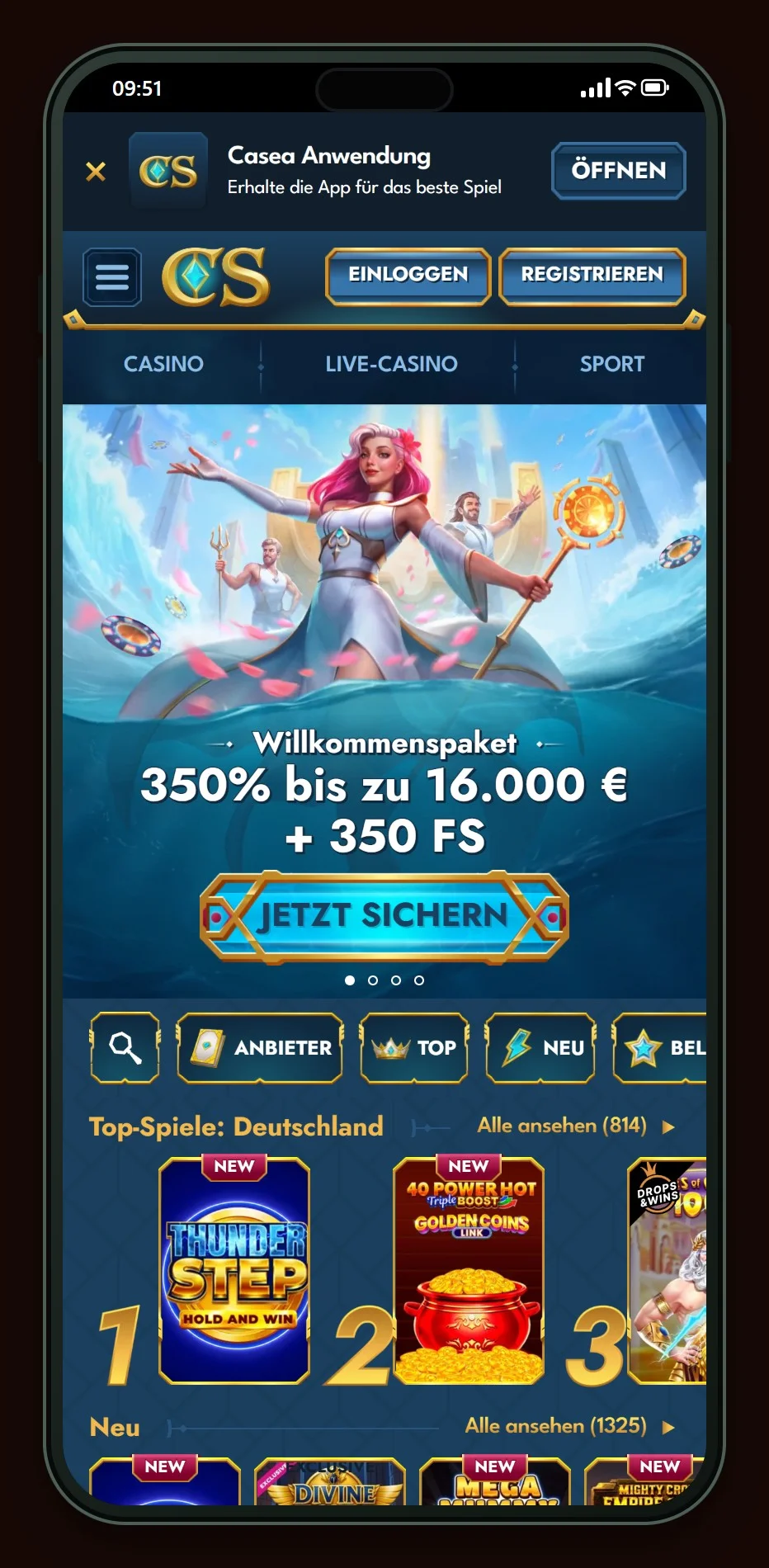 bestes MuchBetter Online Casino: Startseite von Casea